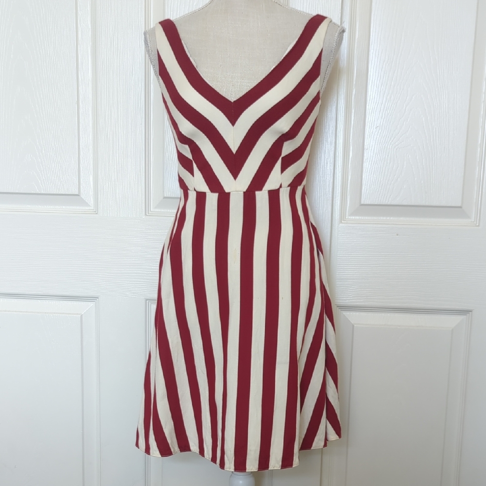 RED Valentino Burgundy and Cream Striped Midi Dress